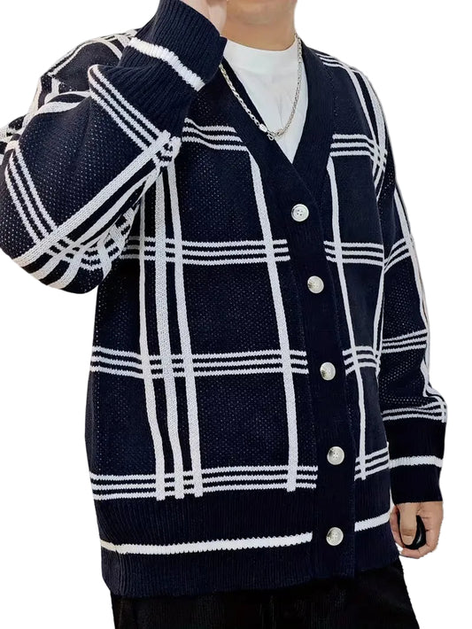 Męski Kardigan z Dekoltem w Serek i Guzikami