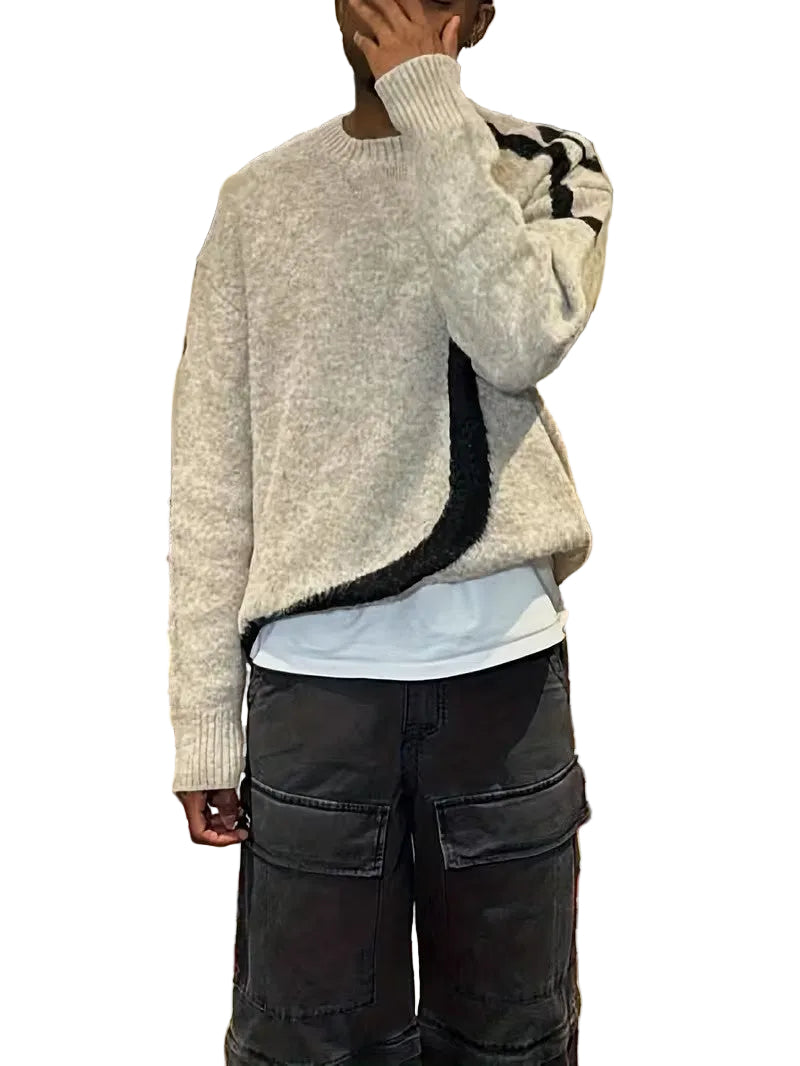 Męski Sweter z Okrągłym Dekoltem i Abstrakcyjnym Wzorem