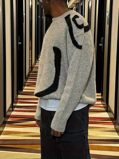 Męski Sweter z Okrągłym Dekoltem i Abstrakcyjnym Wzorem