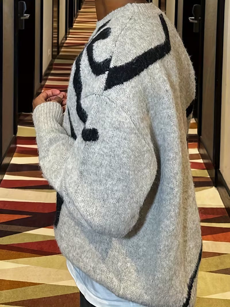 Męski Sweter z Okrągłym Dekoltem i Abstrakcyjnym Wzorem