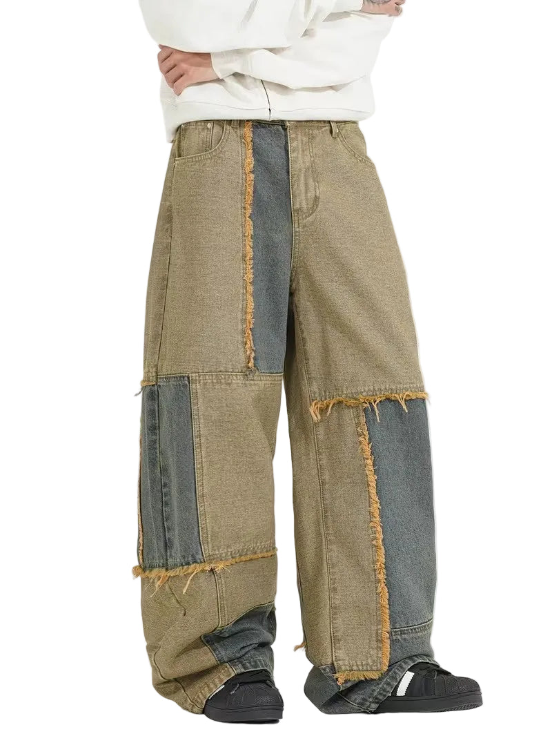 Męskie Spodnie Szerokie z Łatami