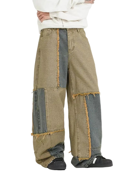 Męskie Spodnie Szerokie z Łatami