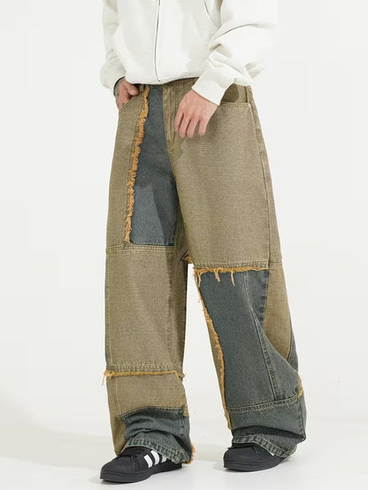 Męskie Spodnie Szerokie z Łatami