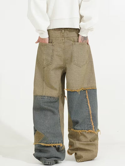 Męskie Spodnie Szerokie z Łatami
