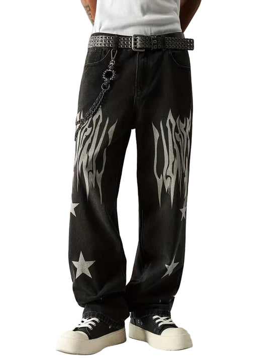 Męskie Szerokie Spodnie z Drukiem Graficznym